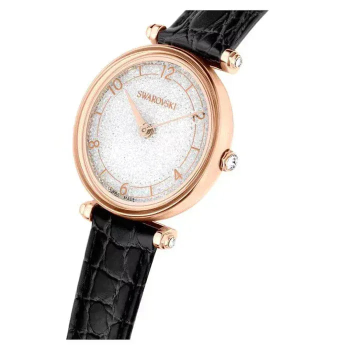 Swarovski Crystalline Wonder Silver Dial Black Leather Strap Watch for Women - 5653359