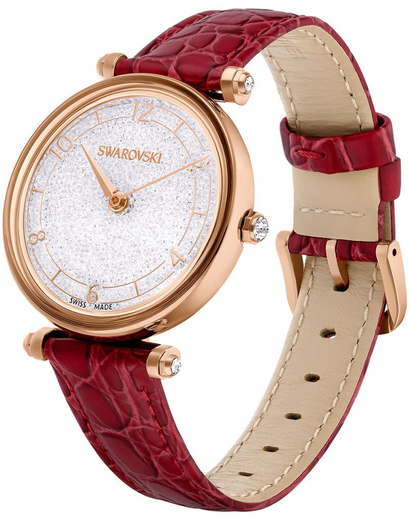 Swarovski Crystalline Wonder Silver Dial Red Leather Strap Watch for Women - 5656905
