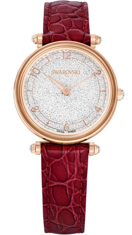 Swarovski Crystalline Wonder Silver Dial Red Leather Strap Watch for Women - 5656905