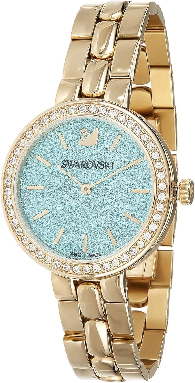 Swarovski Daytime Crystals Turquoise Dial Gold Steel Strap Watch for Women - 5182212