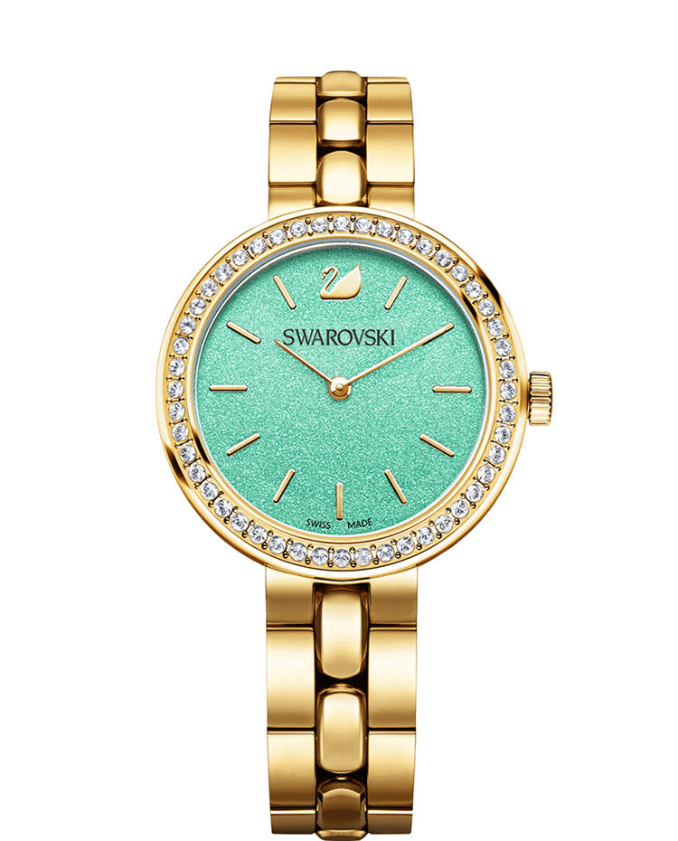 Swarovski Daytime Crystals Turquoise Dial Gold Steel Strap Watch for Women - 5182212