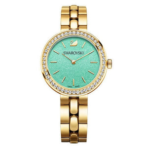 Swarovski Daytime Crystals Turquoise Dial Gold Steel Strap Watch for Women - 5182212