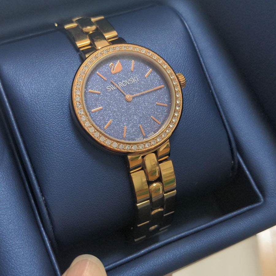Swarovski Daytime Glittering Blue Dial Rose Gold Steel Strap Watch for Women - 5182277
