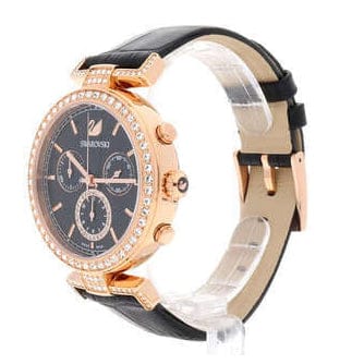 Swarovski Era Journey Chronograph Black Dial Black Leather Strap Watch for Women - 5295320