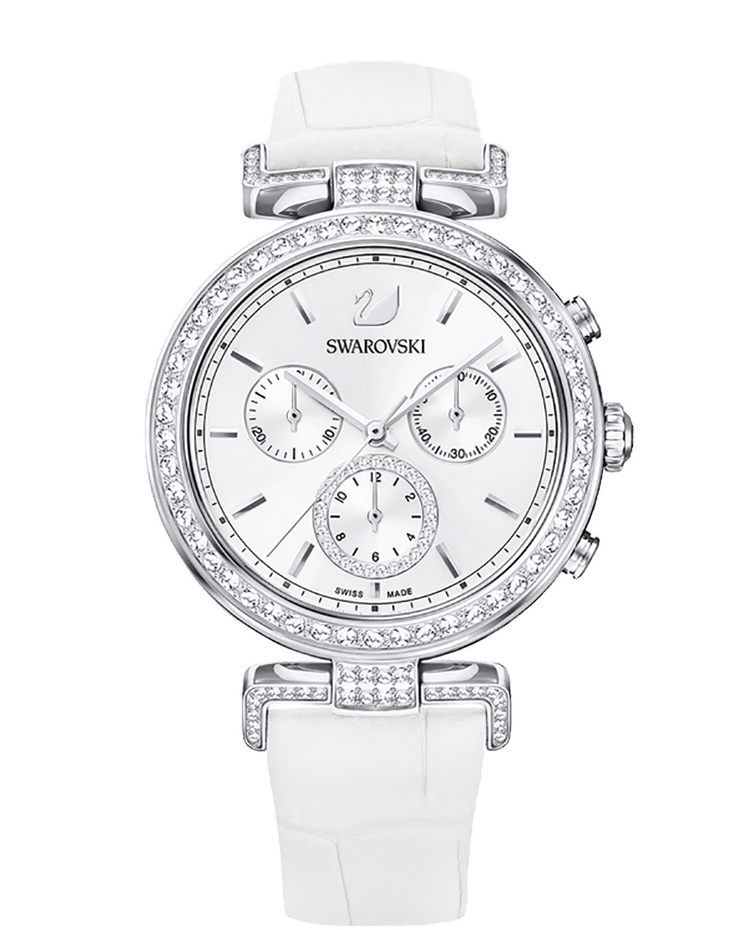 Swarovski Era Journey Silver Dial White Leather Strap Watch for Women - 5295346