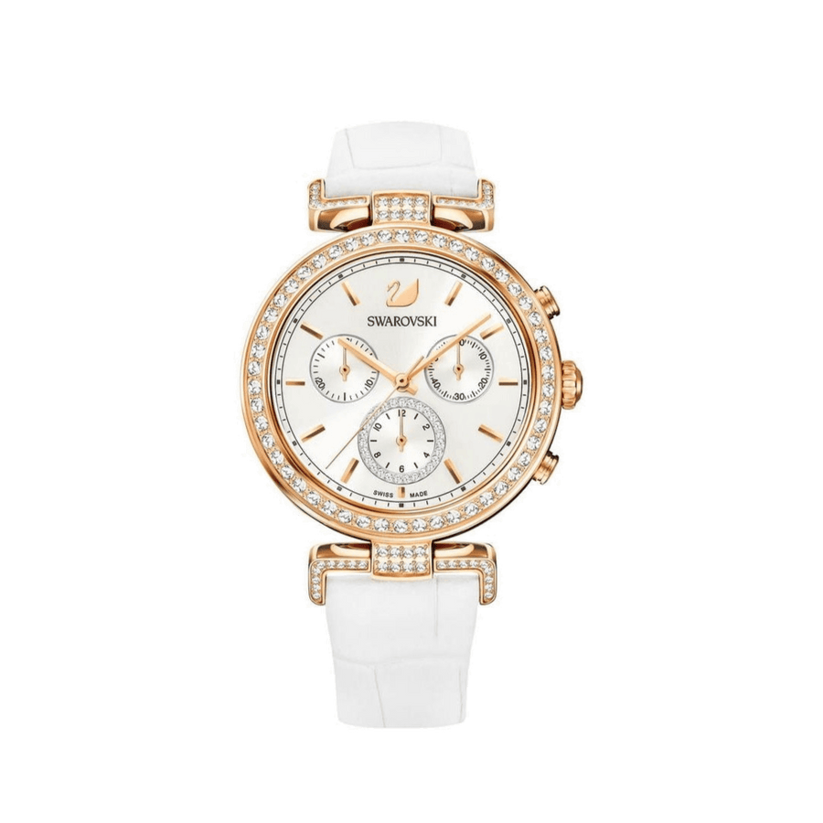 Swarovski Era Journey Silver Dial White Leather Strap Watch for Women - 5295369