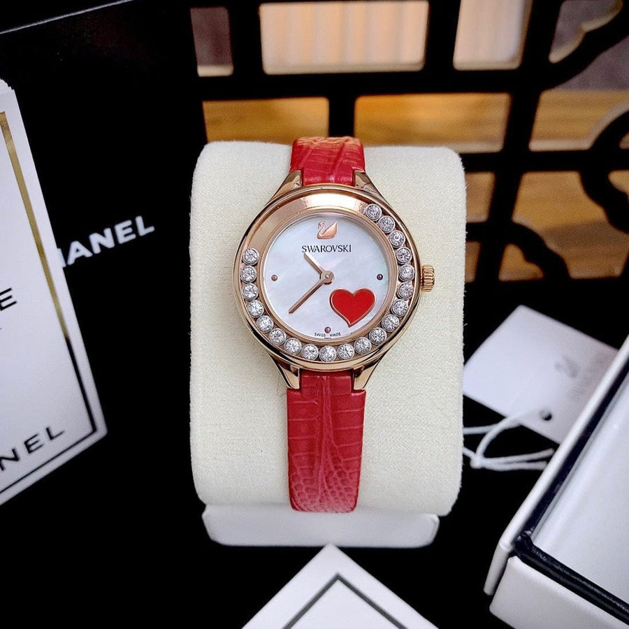 Swarovski Lovely Crystals Analog White Dial Red Leather Strap Watch for Women - 5297584