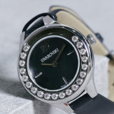Swarovski Lovely Crystals Mother of Pearl Black Dial Black Leather Strap Watch for Women - 5242898
