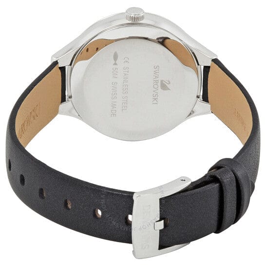 Swarovski Lovely Crystals Mother of Pearl Black Dial Black Leather Strap Watch for Women - 5242898