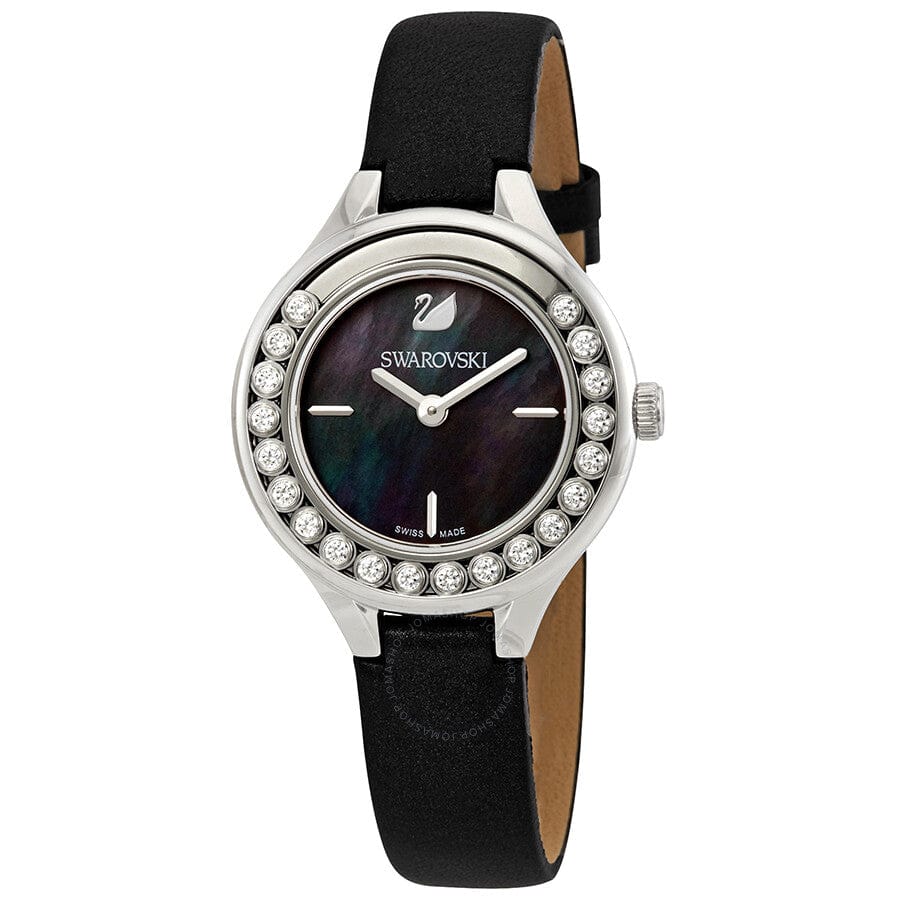 Swarovski Lovely Crystals Mother of Pearl Black Dial Black Leather Strap Watch for Women - 5242898