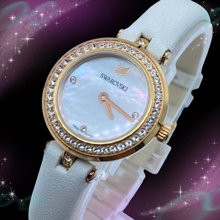 Swarovski Lovely Crystals Mother of Pearl Dial White Leather Strap Watch for Women - 5242904