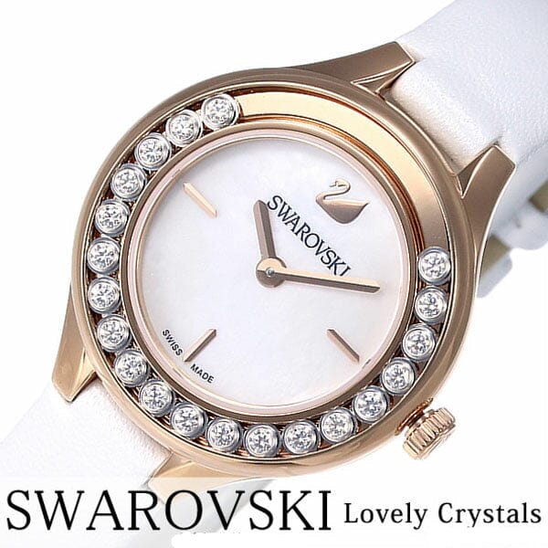 Swarovski Lovely Crystals Mother of Pearl Dial White Leather Strap Watch for Women - 5242904