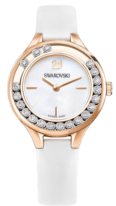 Swarovski Lovely Crystals Mother of Pearl Dial White Leather Strap Watch for Women - 5242904