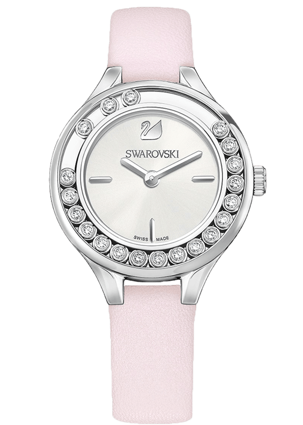Swarovski Lovely Crystals Silver Dial Pink Leather Strap Watch for Women - 5261493