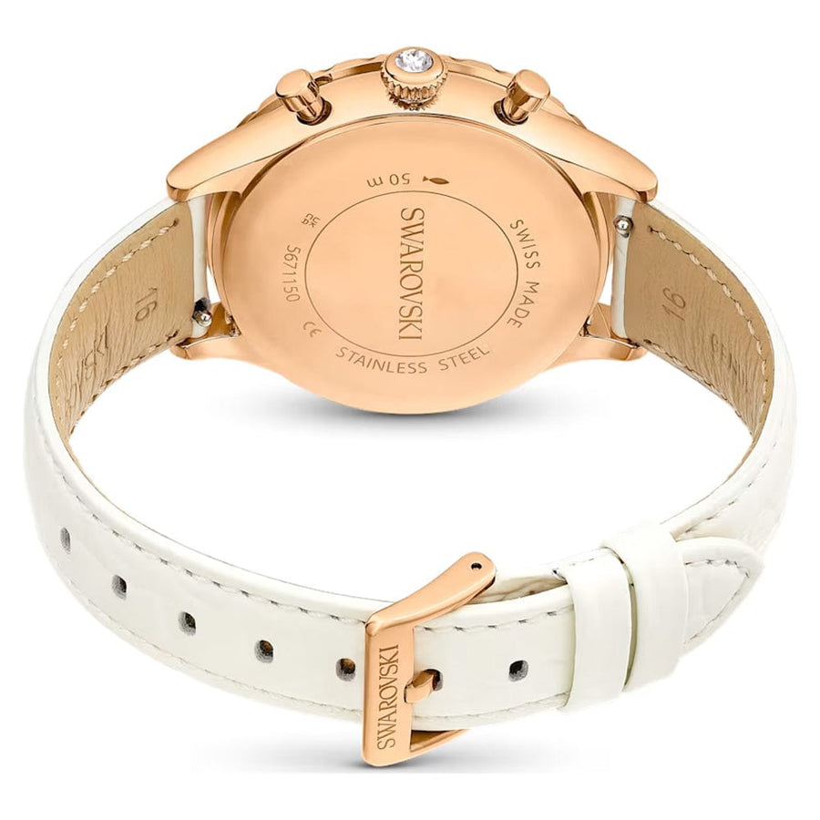 Swarovski Octea Chrono Crystals White Dial White Leather Strap Watch for Women - 5671150