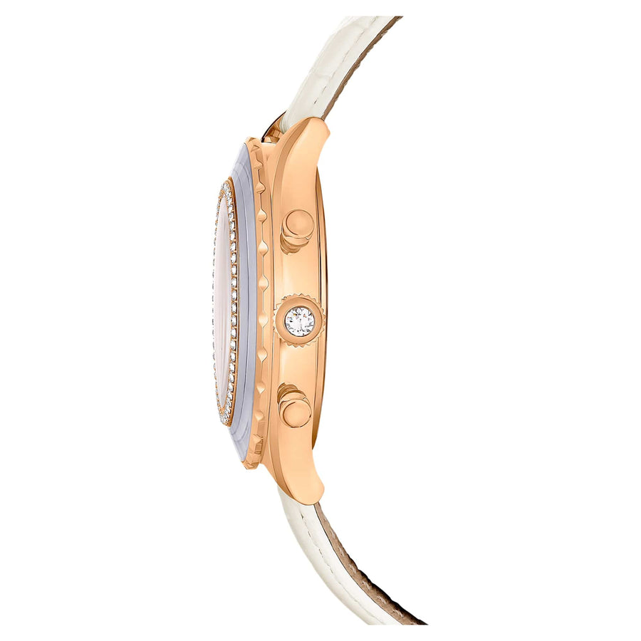 Swarovski Octea Chrono Crystals White Dial White Leather Strap Watch for Women - 5671150
