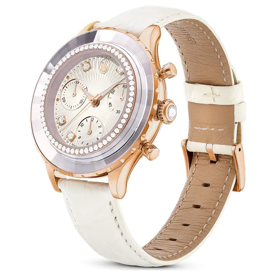 Swarovski Octea Chrono Crystals White Dial White Leather Strap Watch for Women - 5671150