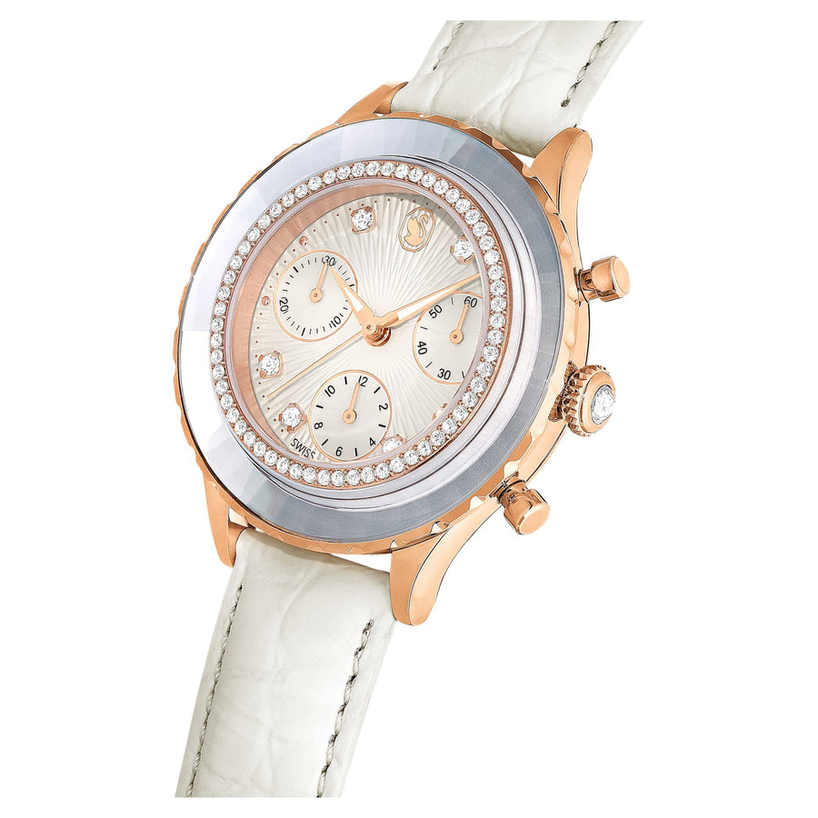 Swarovski Octea Chrono Crystals White Dial White Leather Strap Watch for Women - 5671150