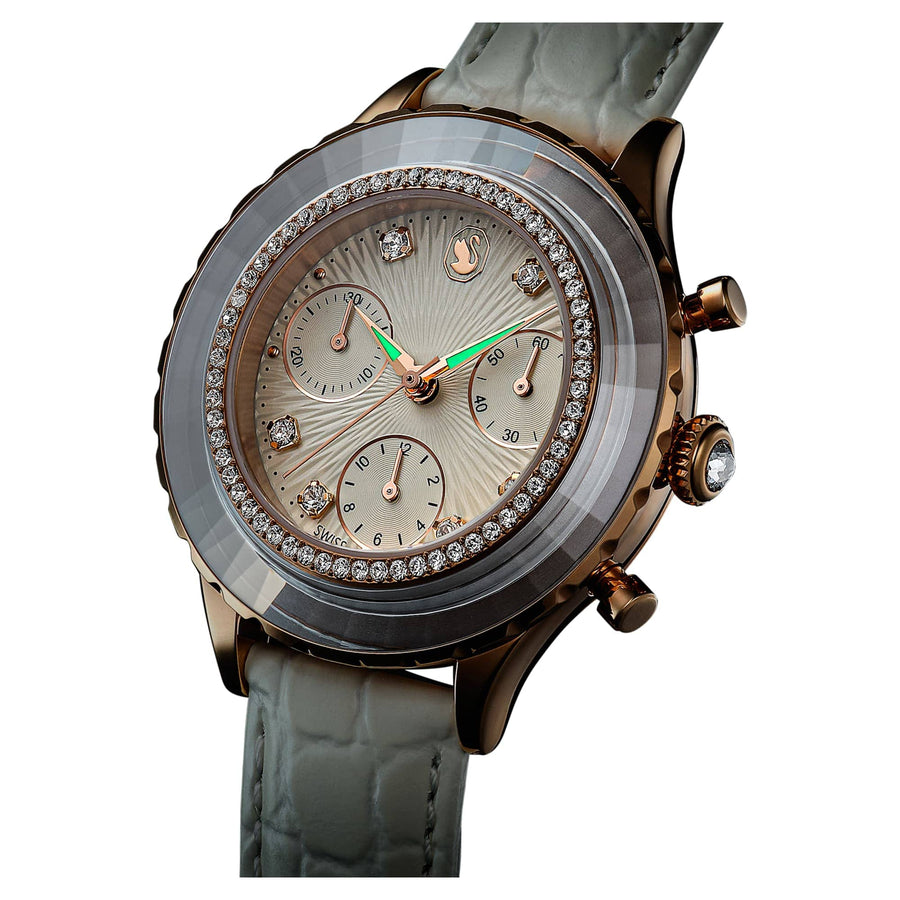 Swarovski Octea Chrono Crystals White Dial White Leather Strap Watch for Women - 5671150
