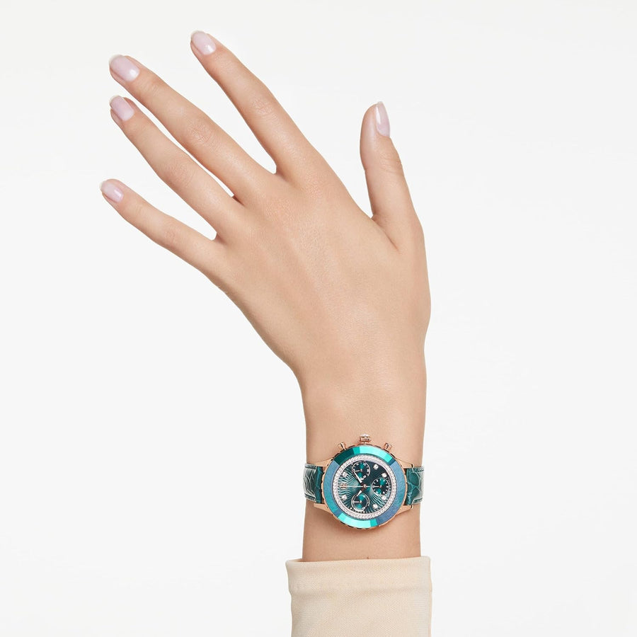 Swarovski Octea Chrono Green Dial Green Leather Strap Watch for Women - 5672931