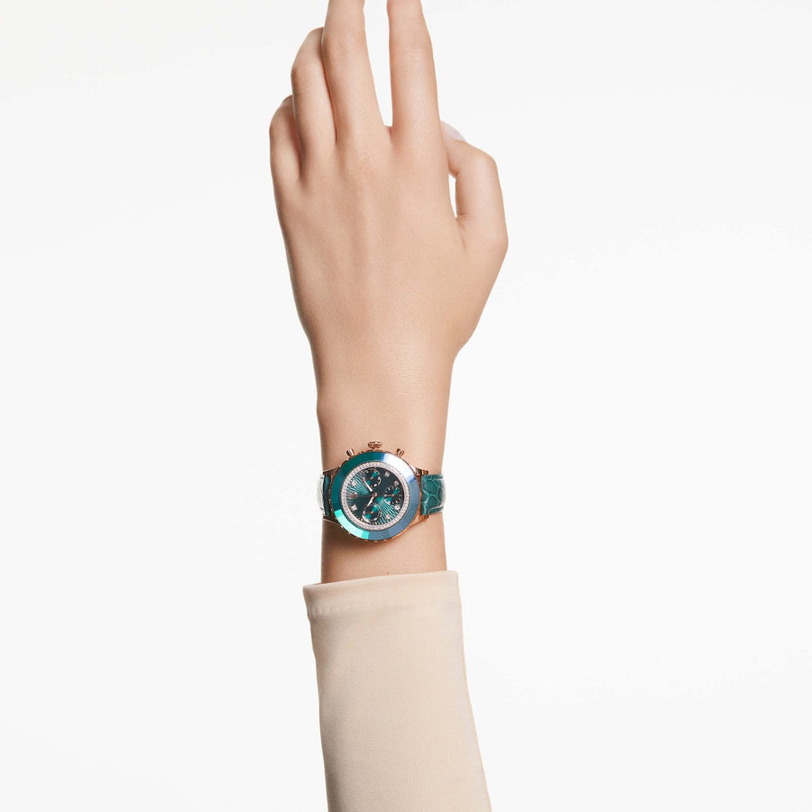 Swarovski Octea Chrono Green Dial Green Leather Strap Watch for Women - 5672931