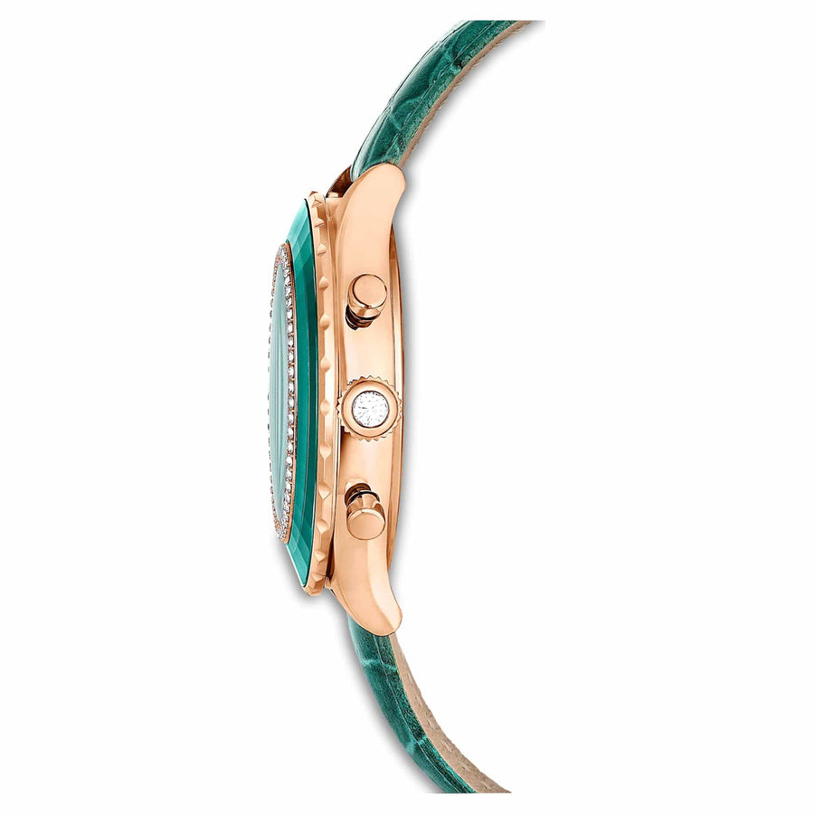 Swarovski Octea Chrono Green Dial Green Leather Strap Watch for Women - 5672931