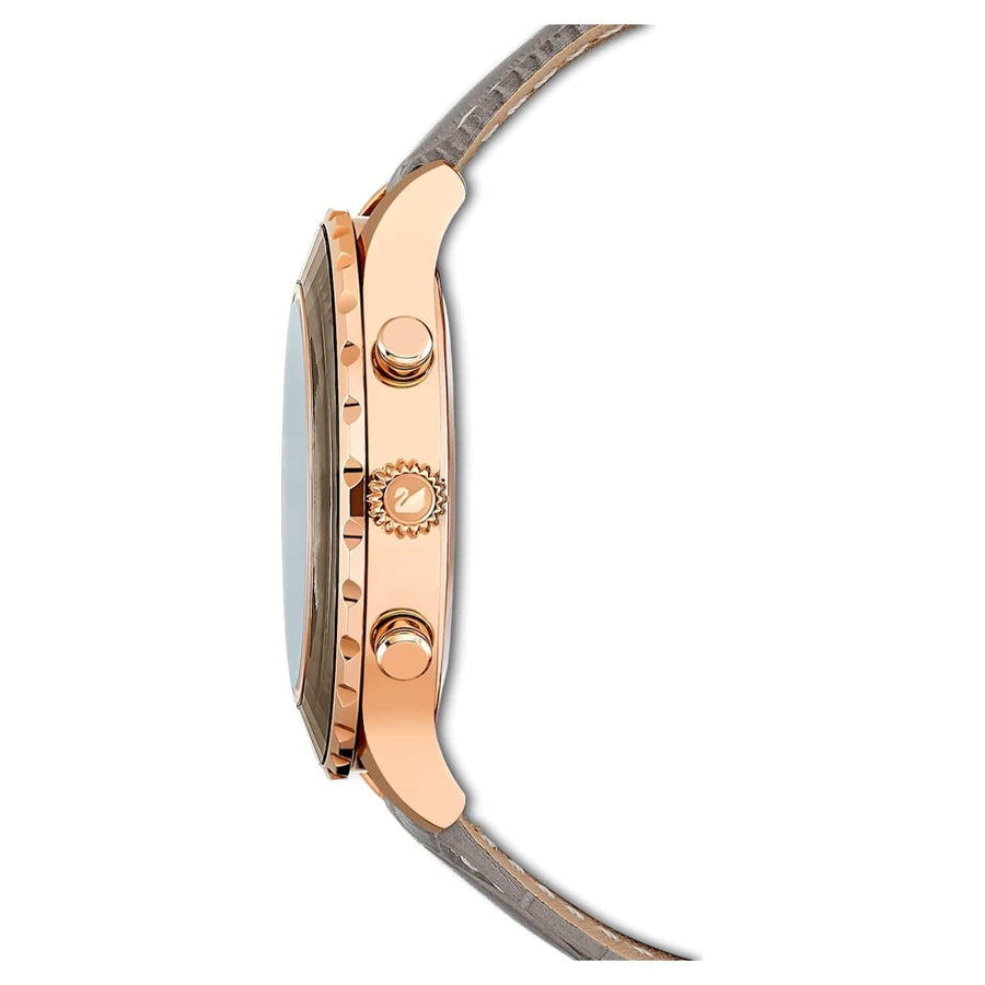 Swarovski Octea Lux Chrono Grey Dial Grey Leather Strap Watch for Women - 5452495