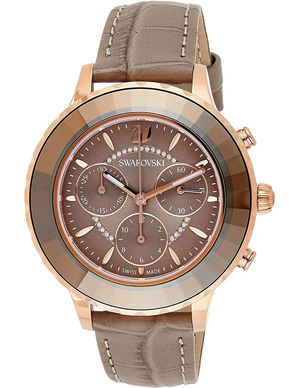 Swarovski Octea Lux Chrono Grey Dial Grey Leather Strap Watch for Women - 5452495