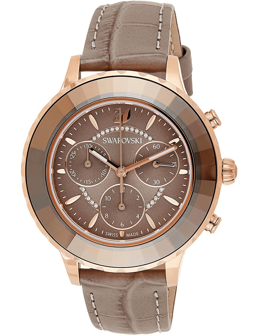 Swarovski Octea Lux Chrono Grey Dial Grey Leather Strap Watch for Women - 5452495