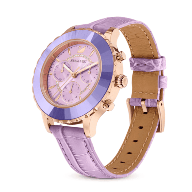 Swarovski Octea Lux Chrono Purple Dial Purple Leather Strap Watch for Women - 5632263