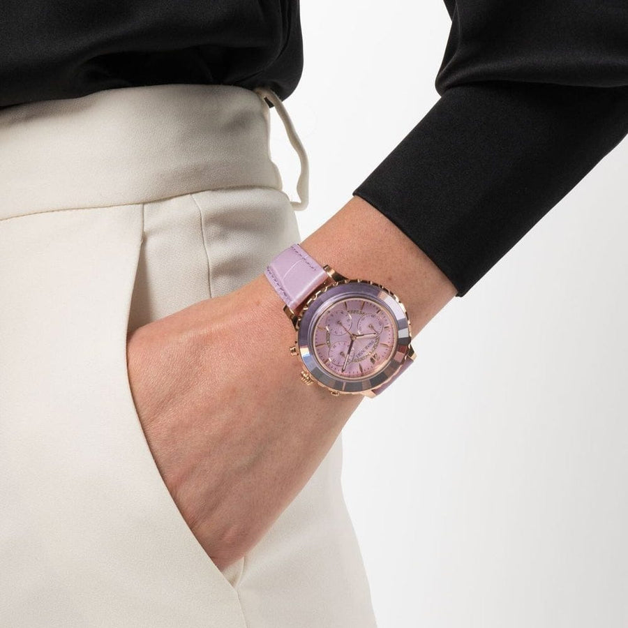 Swarovski Octea Lux Chrono Purple Dial Purple Leather Strap Watch for Women - 5632263