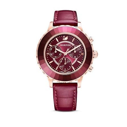 Swarovski Octea Lux Chrono Red Dial Red Leather Strap Watch for Women - 5547642