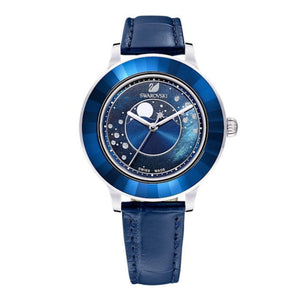 Swarovski Octea Lux Moon Crystal Blue Dial Blue Leather Strap Watch for Women - 5516305