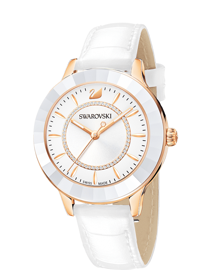 Swarovski Octea Lux White Dial White Leather Strap Watch for Women - 5414416