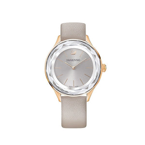 Swarovski Octea Nova Grey Dial Grey Leather Strap Watch for Women - 5295326