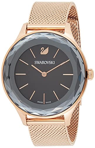 Swarovski Octea Nova Black Dial Rose Gold Mesh Bracelet Watch for Women - 5430424