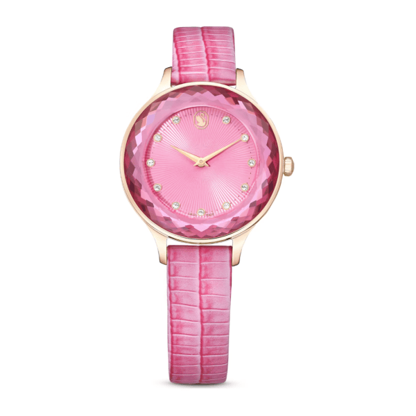 Swarovski Octea Nova Pink Dial Pink Leather Strap Watch for Women - 5650030