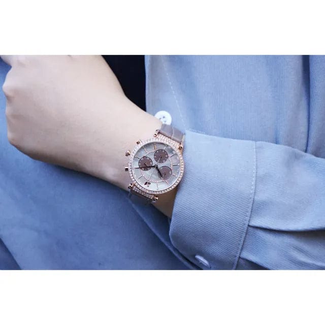 Swarovski Passage Chrono Grey Dial Grey Leather Strap Watch for Women - 5580348