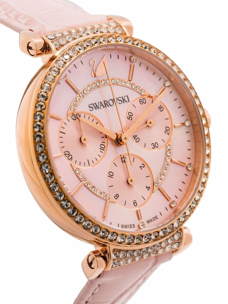 Swarovski Passage Chrono Pink Dial Pink Leather Strap Watch for Women - 5580352