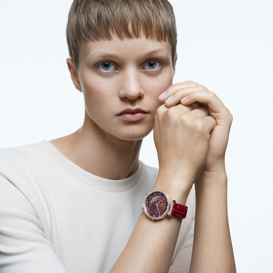 Swarovski Passage Moon Phase Red Dial Red Leather Strap Watch for Women - 5613323