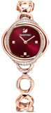 Swarovski Crystal Flower Red Dial Rose Gold Steel Strap Watch for Women - 5552783