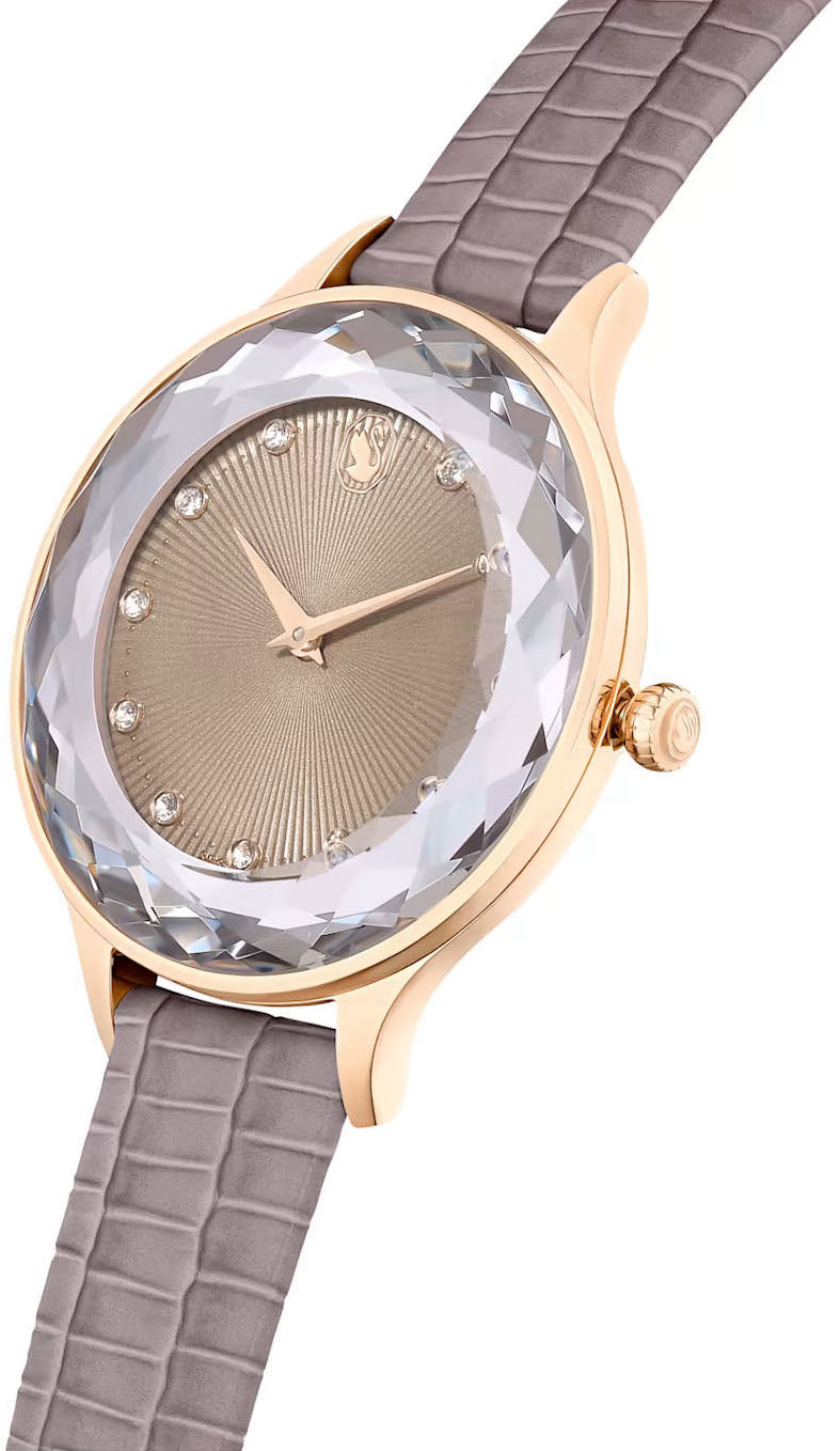 Swarovski Octea Nova Beige Dial Grey Leather Strap Watch for Women - 5649999