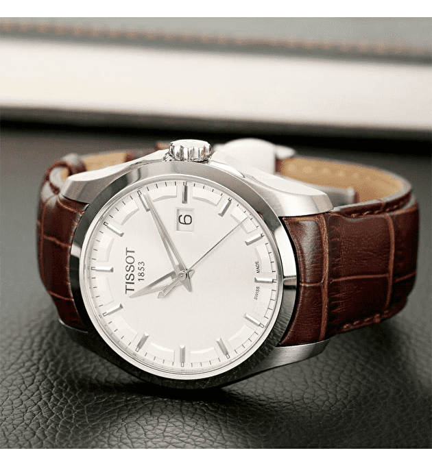 Tissot T Classic Couturier Chronograph White Dial Brown Leather Strap Watch For Men - T035.410.16.031.00
