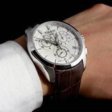 Tissot Couturier Chronograph White Dial Brown Leather Strap Watch For Men - T035.617.16.031.00