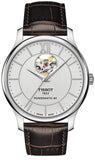 Tissot T Classic Tradition Powermatic 80 Open Heart Silver Dial Brown Leather Strap Watch for Men - T063.907.16.038.00