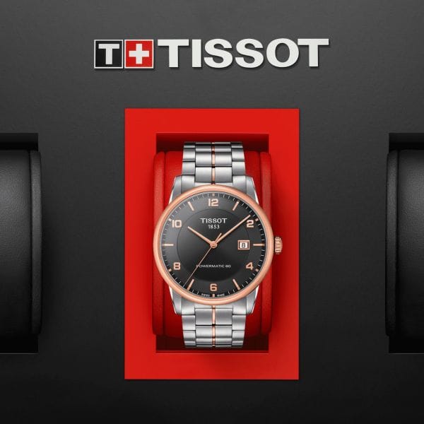 Tissot T Classic Luxury Powermatic 80 Black Dial Silver Steel Strap Watch For Men - T086.407.22.067.00