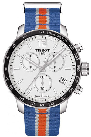 Tissot Quickster Chronograph NBA New York Kicks White Dial Multicolored Nato Strap Watch For Men - T095.417.17.037.06