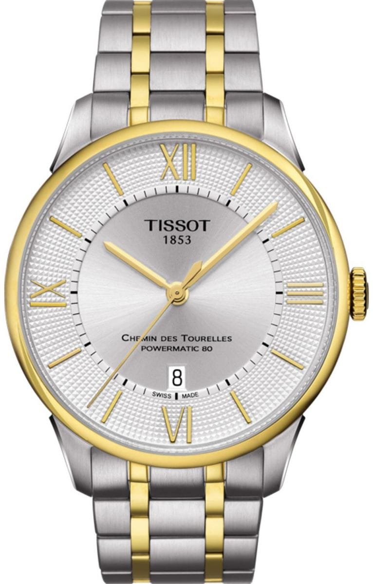 Tissot Chemin Des Tourelles Powermatic 80 Silver Dial Two Tone Steel Strap Watch For Men - T099.407.22.038.00