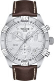 Tissot PR 100 Sport Quartz Chronograph Silver Dial Brown Leather Strap Watch For Men - T101.617.16.031.00