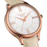 Tissot T Lady Bella Ora Round White Dial Beige Leather Strap Watch For Women - T103.210.36.018.00